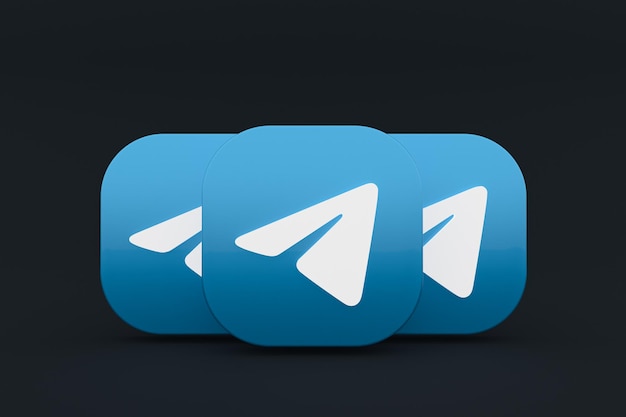 Rendering 3d del logo dell'applicazione Telegram su sfondo nero