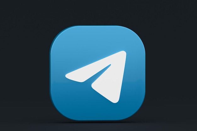 Rendering 3d del logo dell'applicazione Telegram su sfondo nero