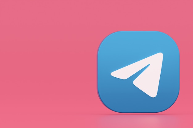Rendering 3d del logo dell'applicazione Telegram su sfondo rosa