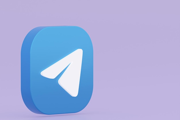 Rendering 3d del logo dell'applicazione Telegram su sfondo viola