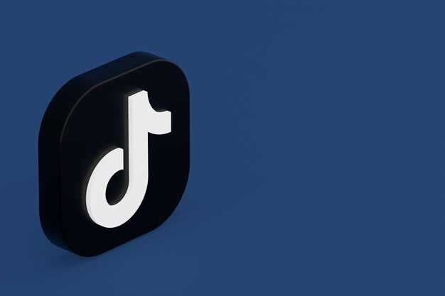 Rendering 3d del logo dell'applicazione Tiktok su sfondo blu