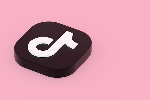 Rendering 3d del logo dell'applicazione Tiktok su sfondo rosa