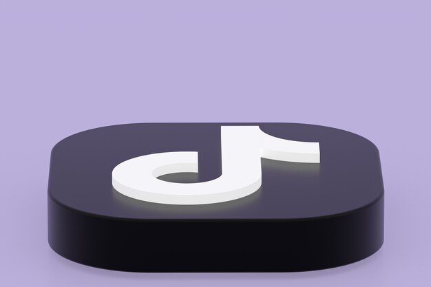 Rendering 3d del logo dell'applicazione Tiktok su sfondo viola