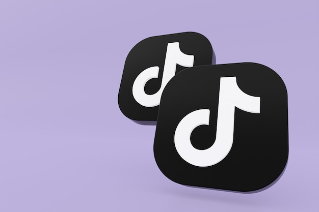 Rendering 3d del logo dell'applicazione Tiktok su sfondo viola