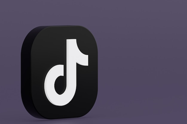 Rendering 3d del logo dell'applicazione Tiktok su sfondo viola