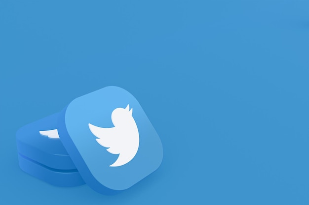 Rendering 3d del logo dell'applicazione Twitter su sfondo blu