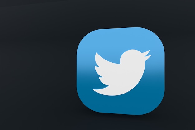 Rendering 3d del logo dell'applicazione Twitter su sfondo nero