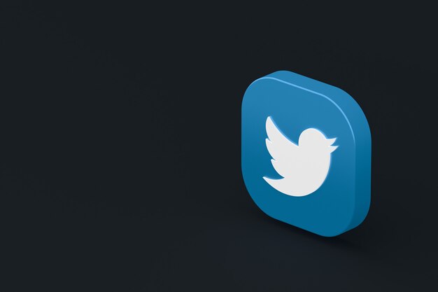 Rendering 3d del logo dell'applicazione Twitter su sfondo nero