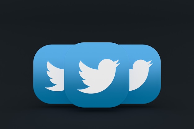 Rendering 3d del logo dell'applicazione Twitter su sfondo nero