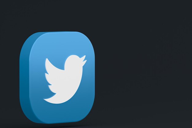 Rendering 3d del logo dell'applicazione Twitter su sfondo nero