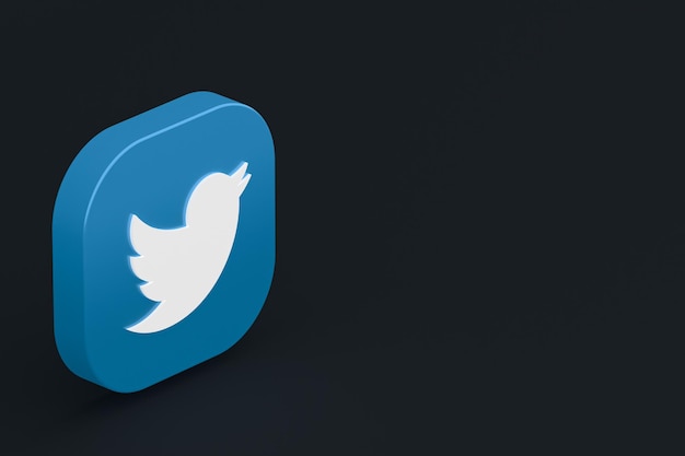 Rendering 3d del logo dell'applicazione Twitter su sfondo nero