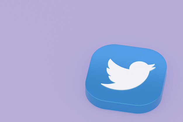 Rendering 3d del logo dell'applicazione Twitter su sfondo viola