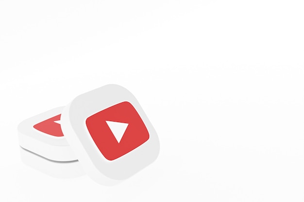 Rendering 3d del logo dell'applicazione Youtube su priorità bassa bianca