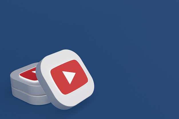 Rendering 3d del logo dell'applicazione Youtube su sfondo blu