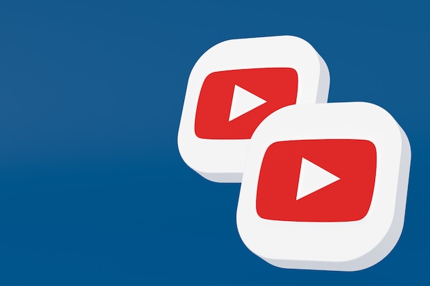 Rendering 3d del logo dell'applicazione Youtube su sfondo blu