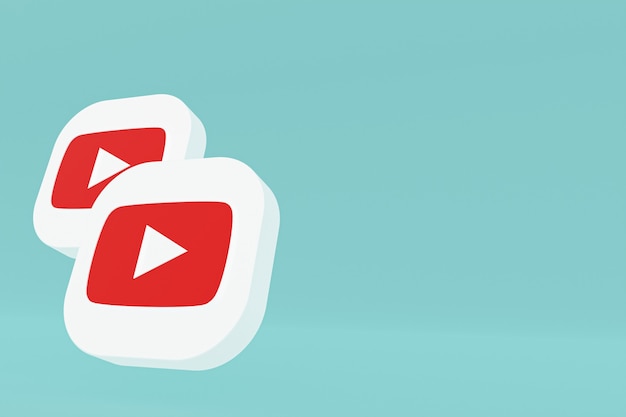 Rendering 3d del logo dell'applicazione Youtube su sfondo blu