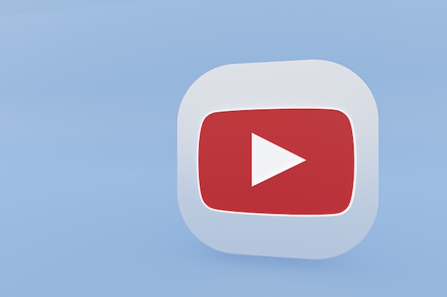 Rendering 3d del logo dell'applicazione Youtube su sfondo blu