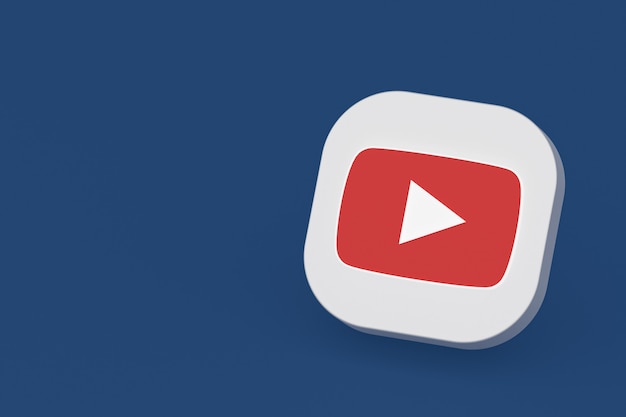 Rendering 3d del logo dell'applicazione Youtube su sfondo blu