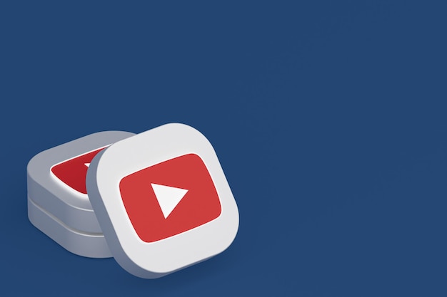 Rendering 3d del logo dell'applicazione Youtube su sfondo blu