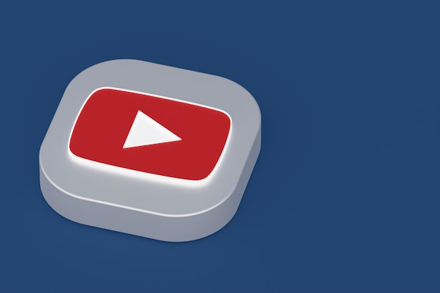 Rendering 3d del logo dell'applicazione Youtube su sfondo blu