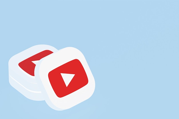 Rendering 3d del logo dell'applicazione Youtube su sfondo blu