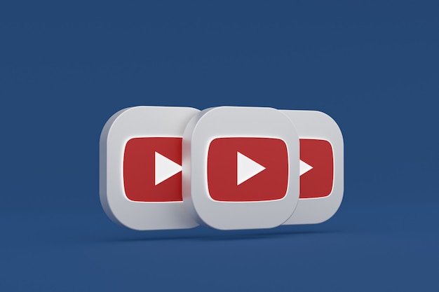 Rendering 3d del logo dell'applicazione Youtube su sfondo blu