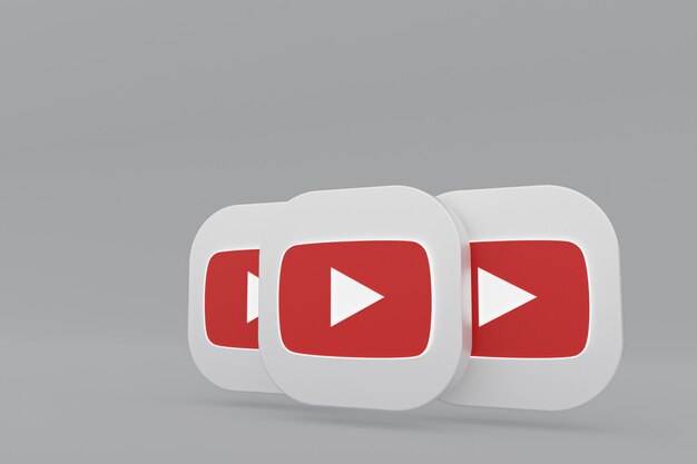 Rendering 3d del logo dell'applicazione Youtube su sfondo grigio