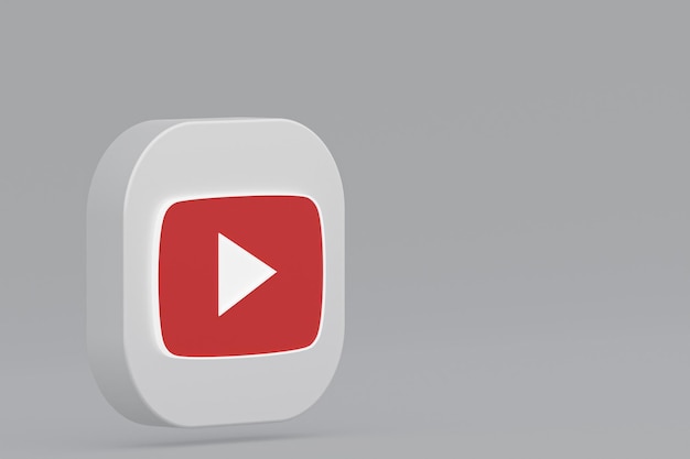 Rendering 3d del logo dell'applicazione Youtube su sfondo grigio