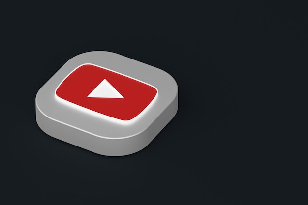 Rendering 3d del logo dell'applicazione Youtube su sfondo nero