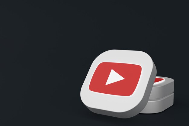 Rendering 3d del logo dell'applicazione Youtube su sfondo nero