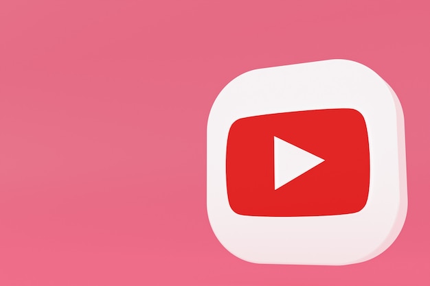 Rendering 3d del logo dell'applicazione Youtube su sfondo rosa