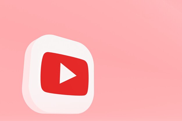 Rendering 3d del logo dell'applicazione Youtube su sfondo rosa