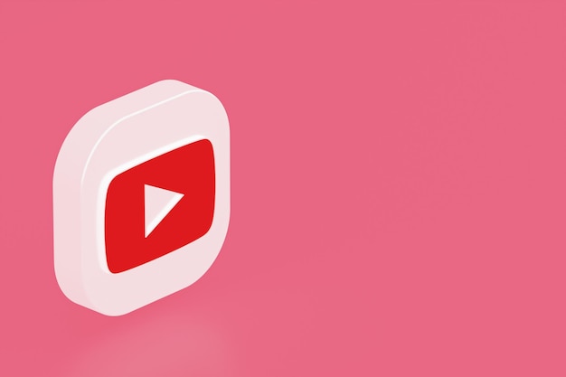 Rendering 3d del logo dell'applicazione Youtube su sfondo rosa