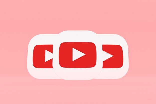 Rendering 3d del logo dell'applicazione Youtube su sfondo rosa