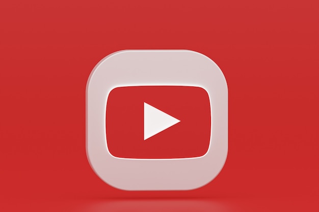 Rendering 3d del logo dell'applicazione Youtube su sfondo rosso
