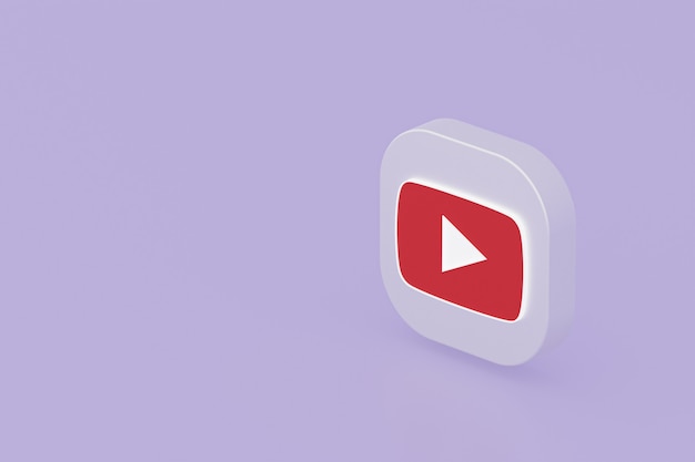 Rendering 3d del logo dell'applicazione Youtube su sfondo viola