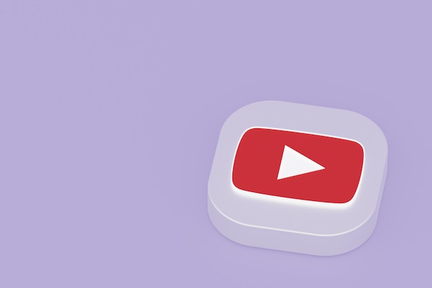 Rendering 3d del logo dell'applicazione Youtube su sfondo viola