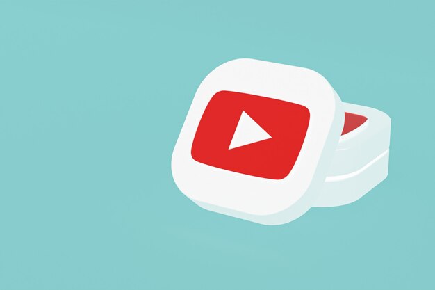 Rendering 3d del logo dell'applicazione Youtube sull'azzurro