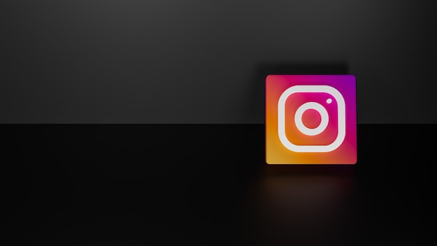 Rendering 3D del logo Instagram lucido su sfondo nero scuro