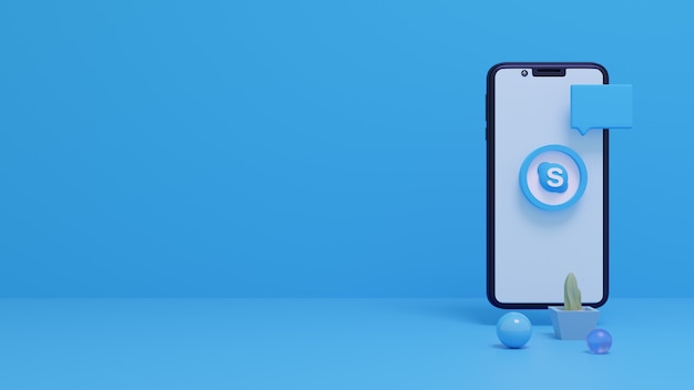 Rendering 3D del logo Skype sullo schermo dello smartphone