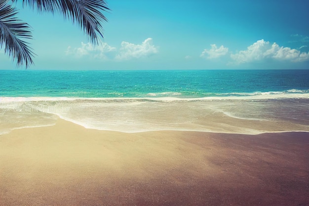 Rendering 3D del mare della spiaggia tropicale della natura con la palma e l'oceano