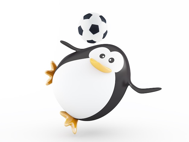 Rendering 3D del pinguino grasso del giocatore di calcio