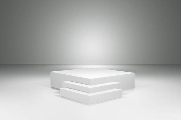 Rendering 3D del podio bianco vuoto.