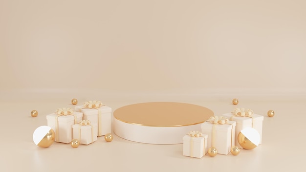 Rendering 3D del podio del piedistallo rosa e oro minimo spazio vuoto per il prodotto cosmetico di bellezza
