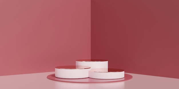 Rendering 3D del podio del piedistallo rosa spazio vuoto minimo del podio per prodotti cosmetici di bellezza