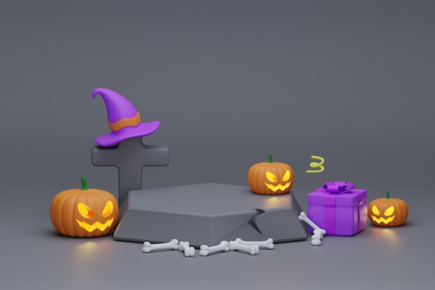 Rendering 3d del podio del prodotto di Halloween