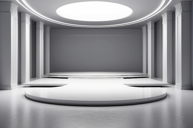 Rendering 3D del podio della moda Modello della passerella del palco vuoto Illustrazione dell'interno del design