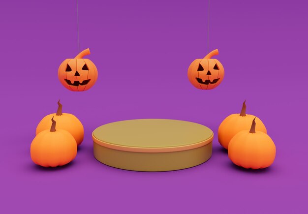 Rendering 3d del podio di zucca volante di Halloween elemento minimo di design di sfondo di Halloween