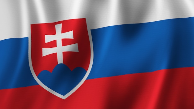 Rendering 3D del primo piano d'ondeggiamento della bandiera della Slovacchia con immagine di alta qualità con struttura del tessuto