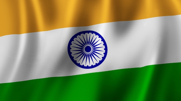 Rendering 3D del primo piano della bandiera dell'India con immagine di alta qualità con struttura del tessuto Image